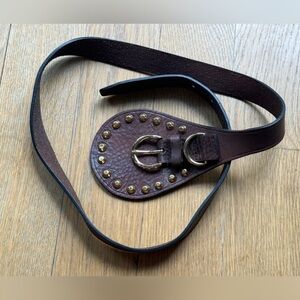 KORS Michael Kors Brown Leather Belt with Gold Studs